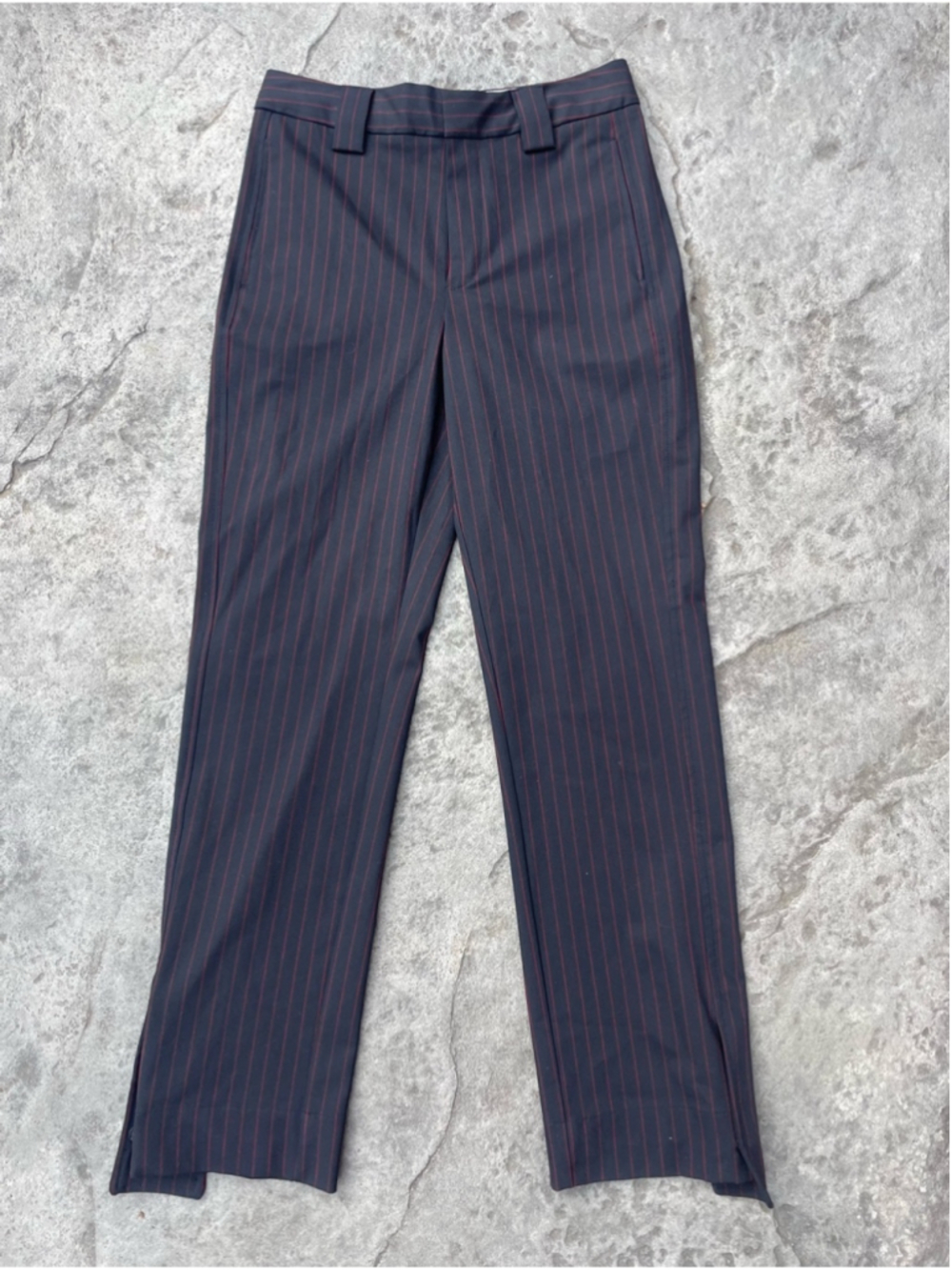 Ganni Pinstripe Side Suit Trousers Navy Red Stripe Tailored High Rise Size 36 - Picture 5 of 13